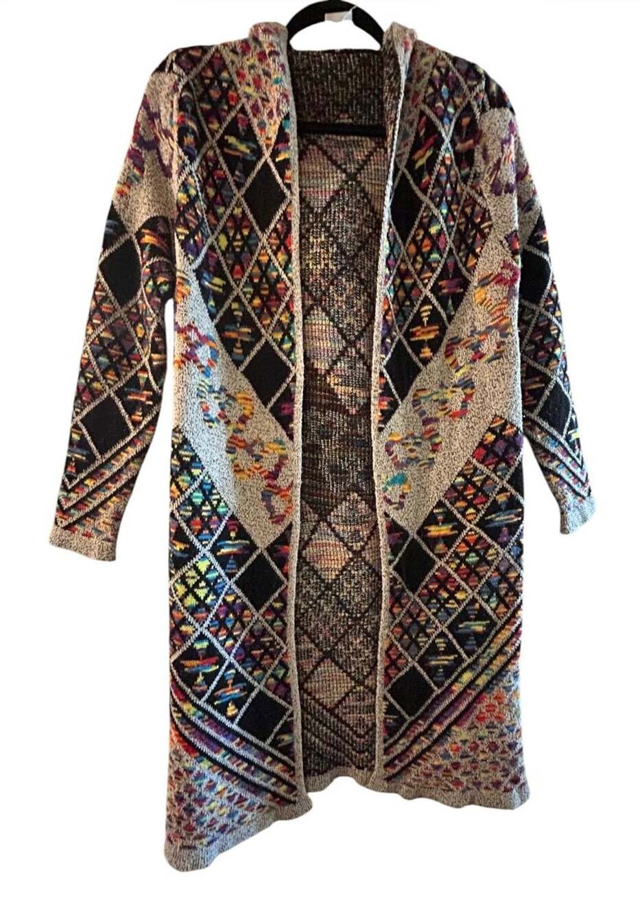 Northern Angel Multi-Color Aztec Geometric Hooded Long Cardigan Sweater